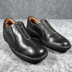 Clarks Artisan Shoes Women's 9.5 N Black Leather Zip‎ Up Comfort Wedge 31249